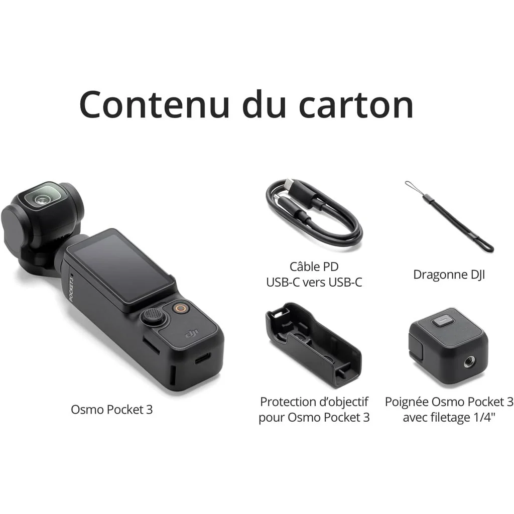 Le contenu du carton de la DJI Osmo Pocket 3